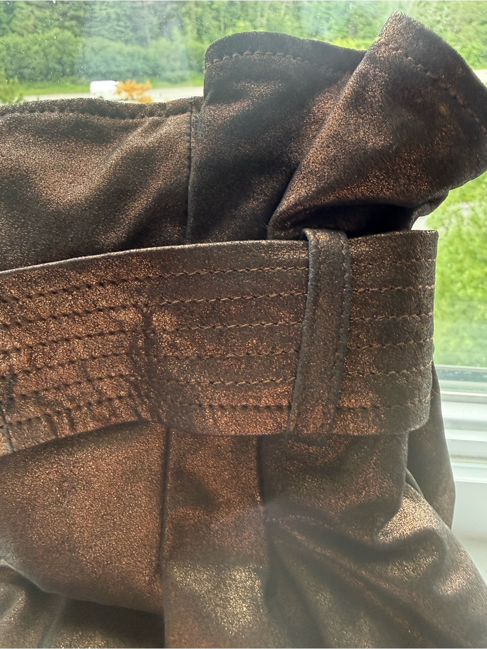 Lamarque Metallic Brown High-Waist Paperbag Shorts